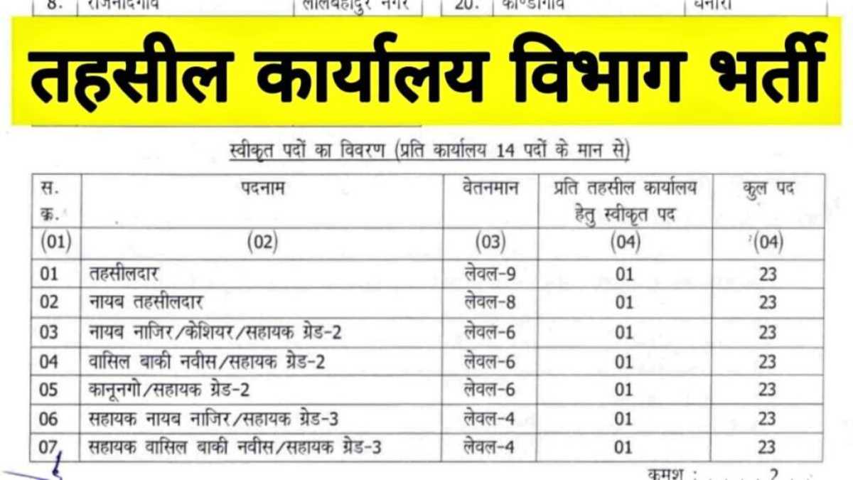 Tehsil Vibhag Sarkari Job तहसील कार्यालय विभाग में 11050+ पदों पर सरकारी नौकरी भर्ती